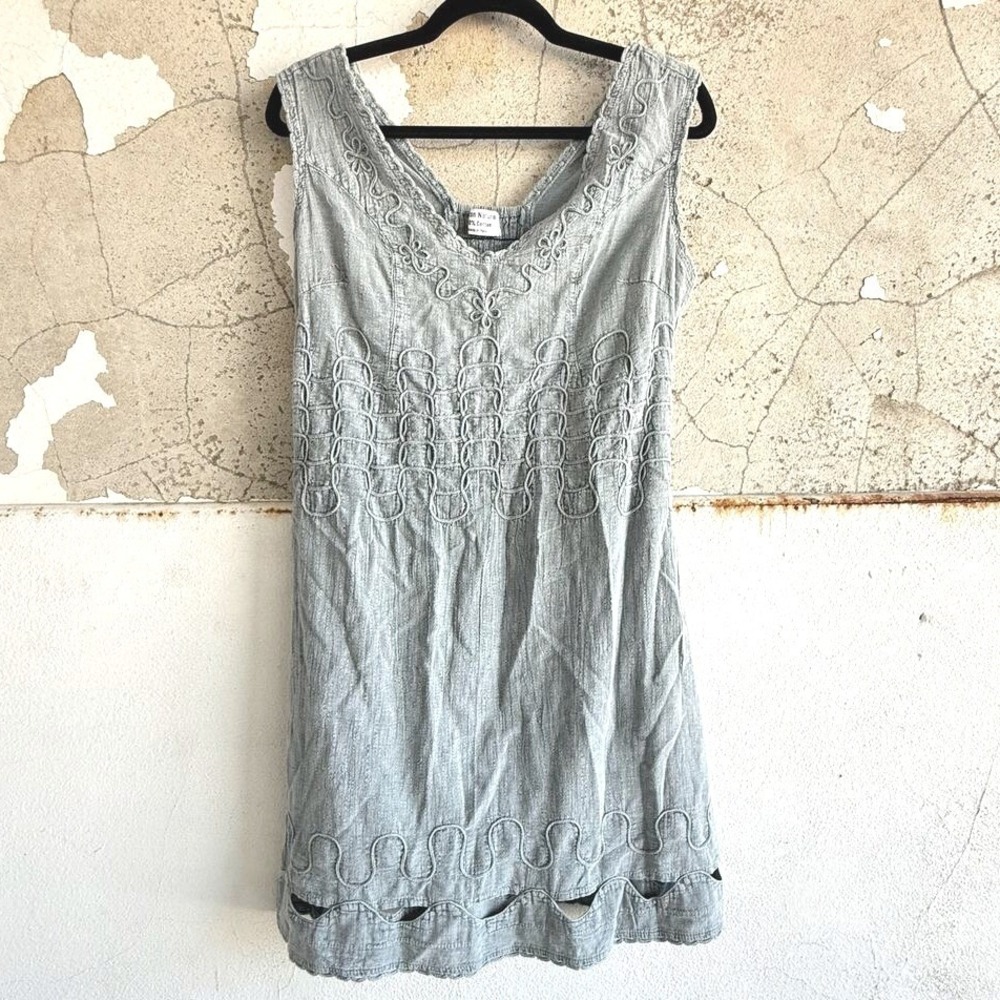 Mini Dress Embroidered Cotton Light Blue Casual Travel Coastal Vacation Size M